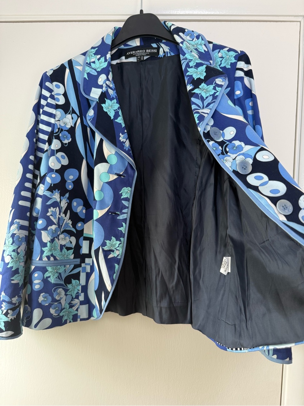 Averardo Bessi Italian Made Art Deco Blazer Jacket Abstract Colorful Blue Black - Picture 8 of 10